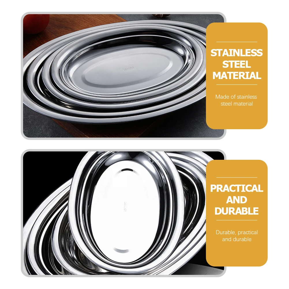 

Stainless Steel Fish Steamer Food Plate Dish Oval Shape Kitchen Snack Pastry Serving Tray Steaming Platter High