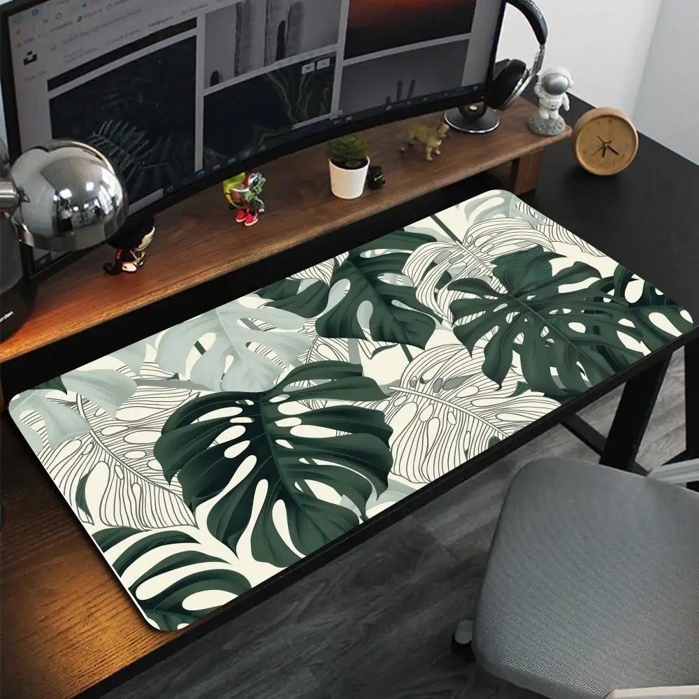 

Plant Leaf Pattern Mouse Pad XXL Oversized Computer Desk Mat Rubber Anti-Slip Locked Edge Design Computer Office Gaming Desk Mat