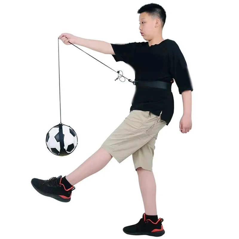 Y67A-サッカーキックベルト調節可能なウエストベルトパス受信制御ボール子供のためのトレーニング黒黄色