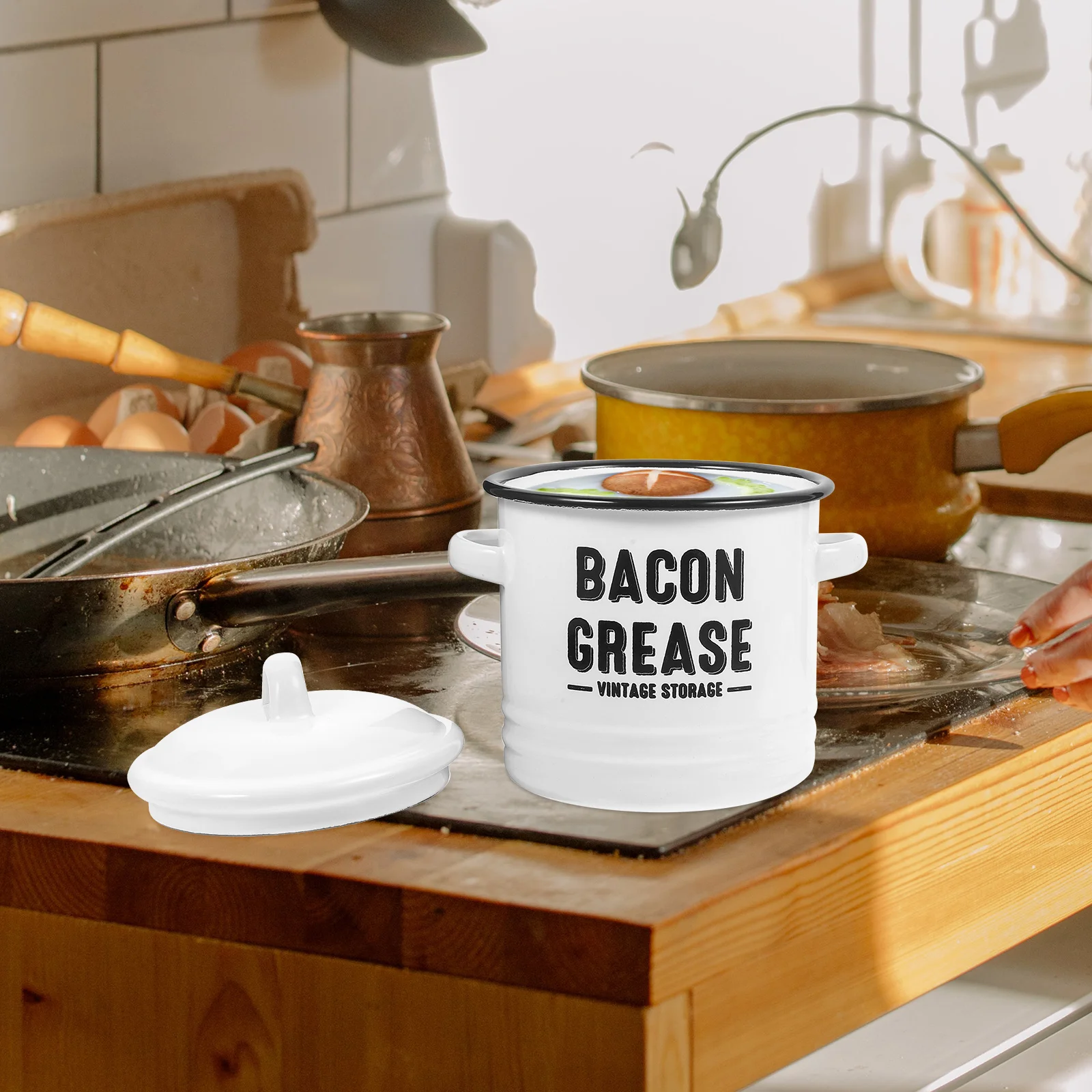 

Ergonomic 2 Handles Enamel Sauce Pan Large Capacity Anti-Scalding Vintage Cooking Pot Nonstick Soup Pot Bacon for Seasoning
