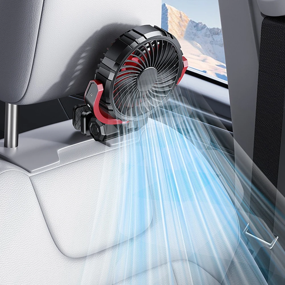 USB Rechargeable Car Clip Cooling Fan 2000mAh Fan Burshless Cooler 900° Rotatable Portable Cooling Tool for Seat/Office/Travel