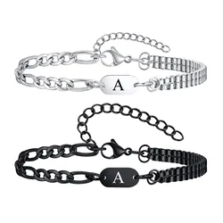 Initials Bracelets for Men Women Couple,Alphabet A-Z 26 Letter Stainless Steel Chain Link Wristband,Valentine's Day Gift for BBF