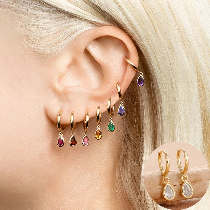 3-teiliges Wassertropfen-Creolen-Set aus Edelstahl für Damen, 18 Karat vergoldet, Y2K-Punk, Unisex, Rock-Ohrring, Piercing-Schmuck