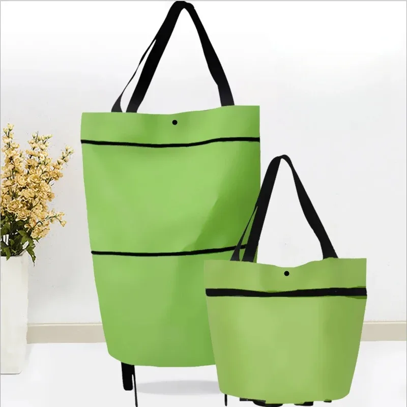 Reusable grocery bag with waterproof coating and folding wheels, foldable handbag for shopping, multi-purpose storage