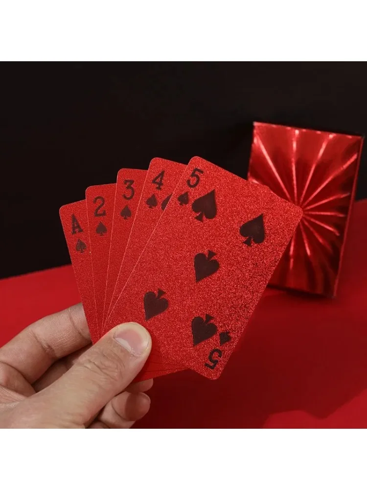 Cartes à jouer en plastique PVC, étanches et pliables, pour loisirs en famille, Camping, voyage, jeu de société, Texture rouge, Design Poker