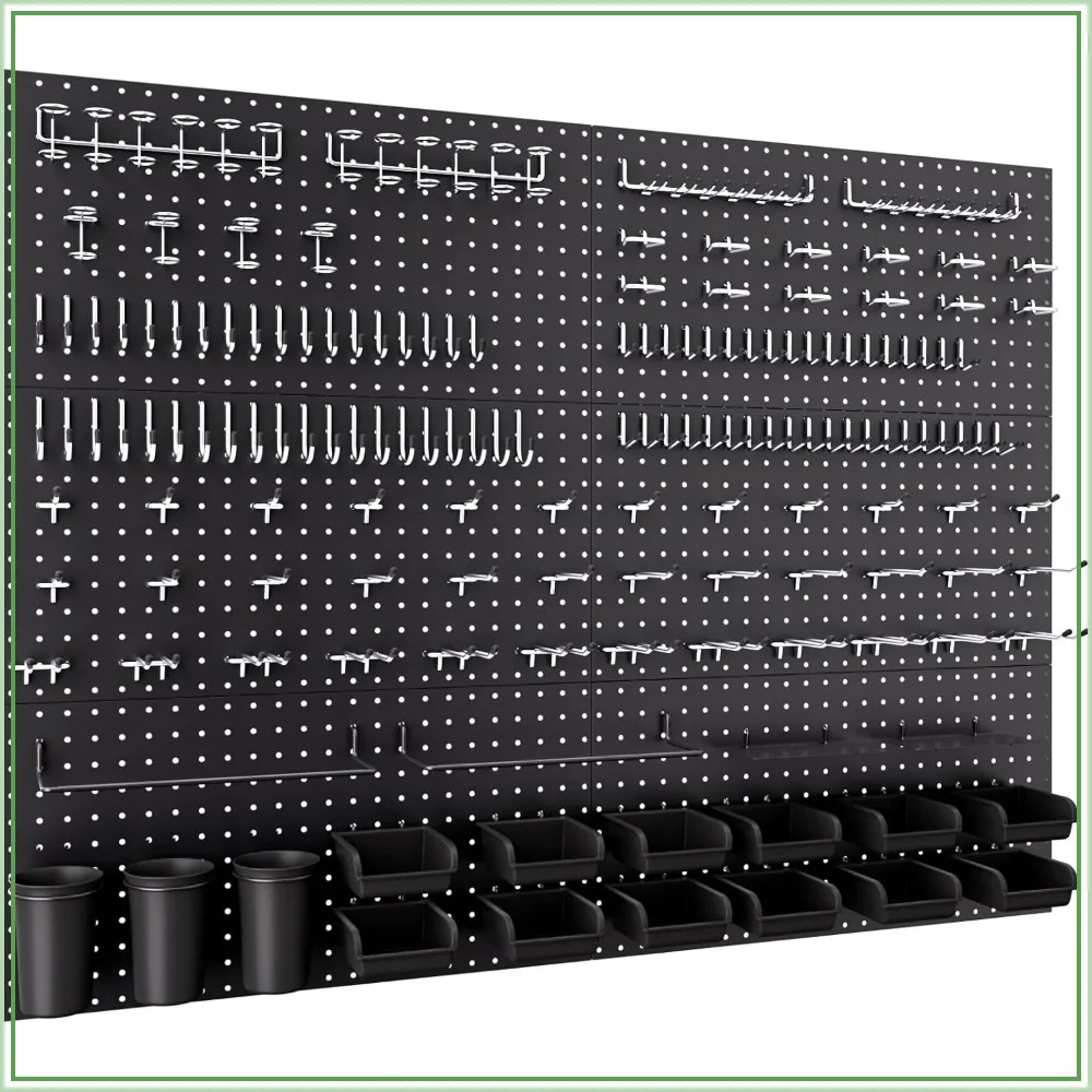 

48x36 Inch Metal Pegboard Kit with 1/4" Pegboard Hooks, 6 Panels & 234PCS Black Wall Organizer for Garage Workbench Shed