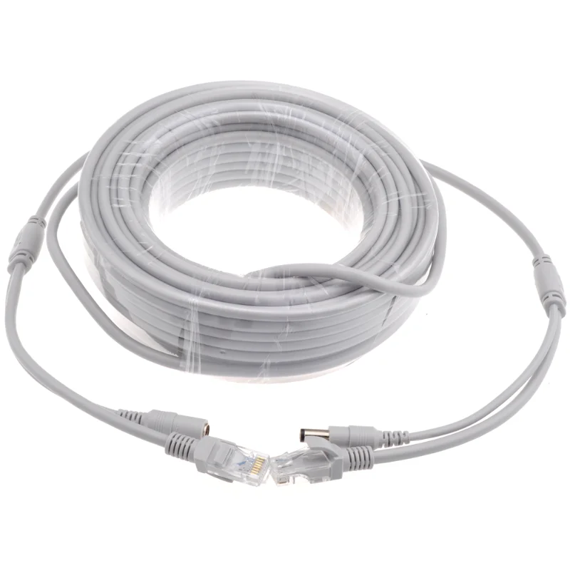 ESCAM 5M/10M/15M/20M/30M Optional Gray CAT5/CAT-5e Ethernet Cable RJ45 + DC Power CCTV Network Lan Cable For System IP Cameras