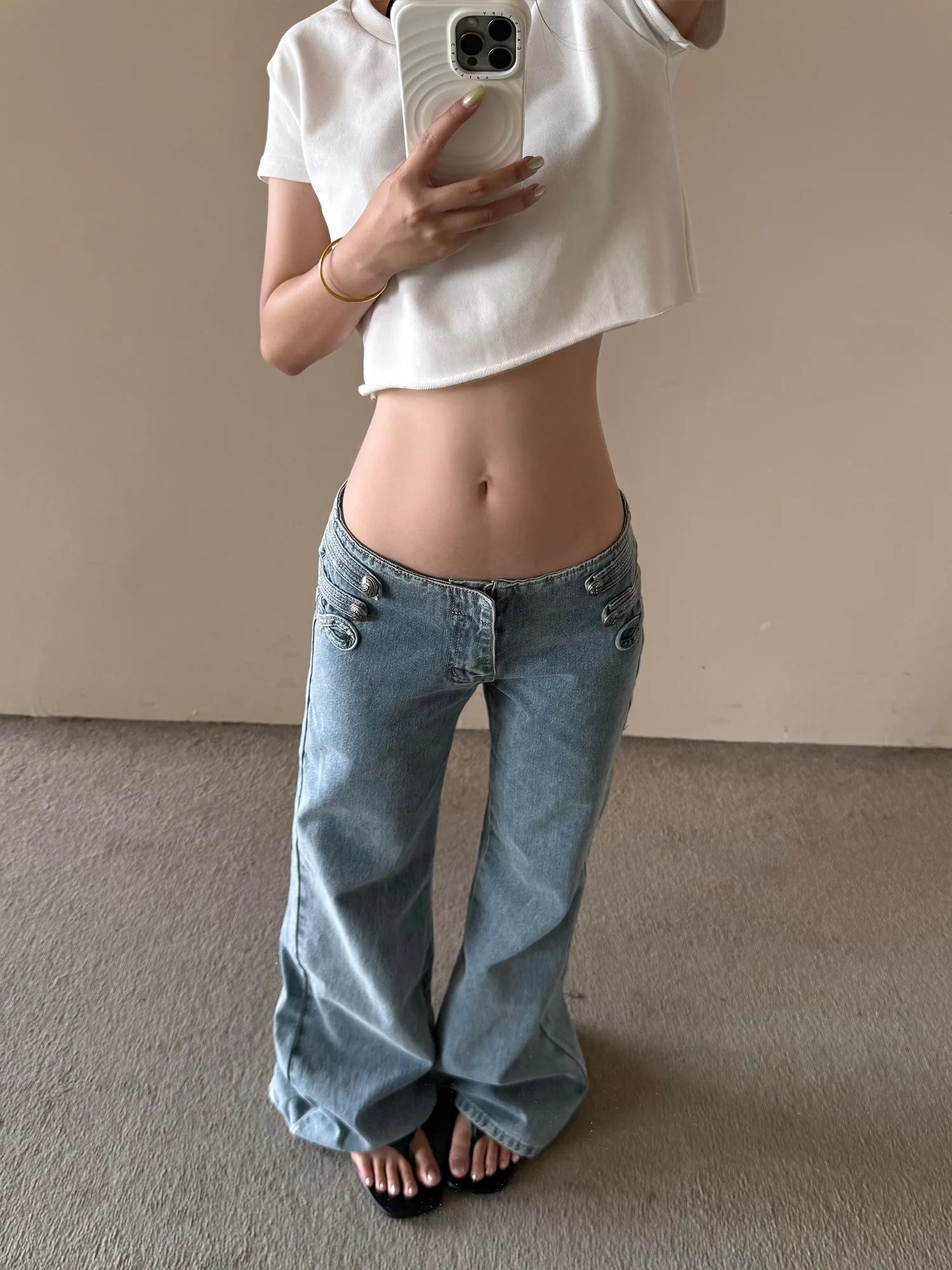 American High Street Retro Washed Court Style Flared Jeans Loose Casual Straight Leg Slimming Long Pants for Men And Women