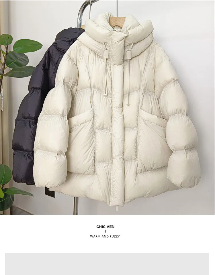 2026 New Winter Warm Hooded Thick White Duck Down Leisure Women Down Jacket Solid Color Coat Parker Loose Women Down Jacket H439