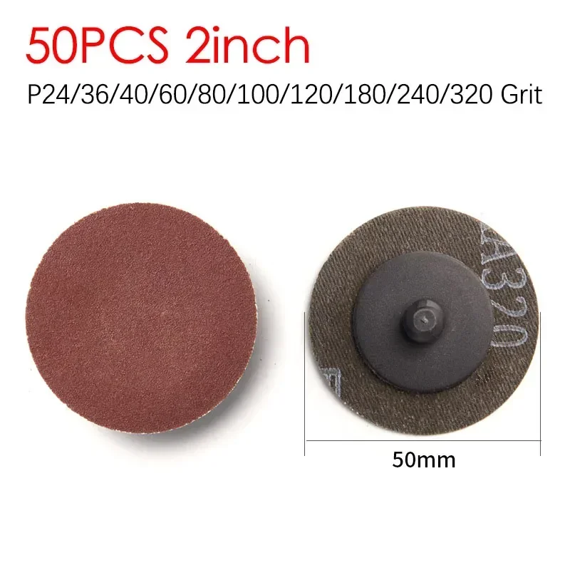 50PCS/Set 50mm Roll Lock Quick Change Sanding Discs Pad P24/36/40/60/80/100/120/240/320 Grit Surface Conditioning Sanding Pad