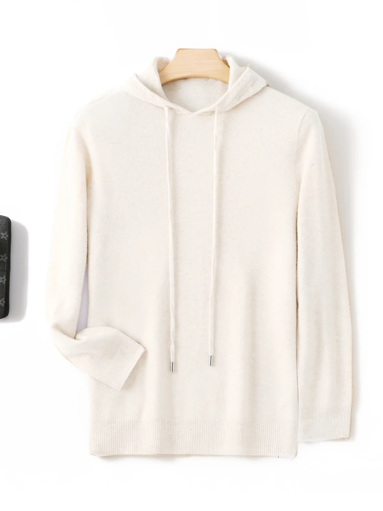 Spring Autumn Men\'s Sweater Pullovers Hooded Cashmere 100% Merino Wool Knitwear Casual Long Sleeve Jumpers Male Clothes Tops New