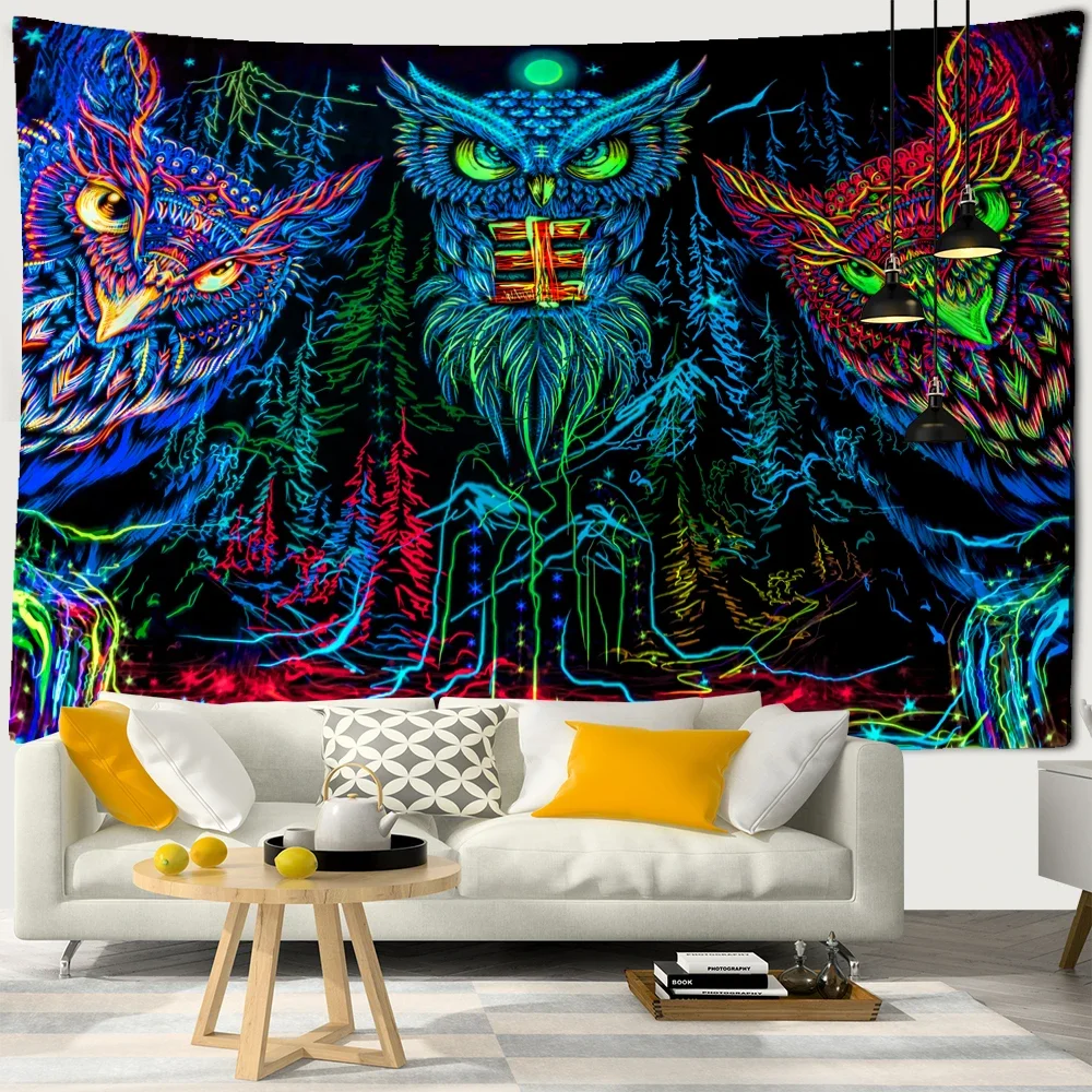 Colorful Psychedelic Owl Tapestry Bohemian Dark Academia Decor Witchcraft Room Home Decortive 3D Large Wallpaper For Wall