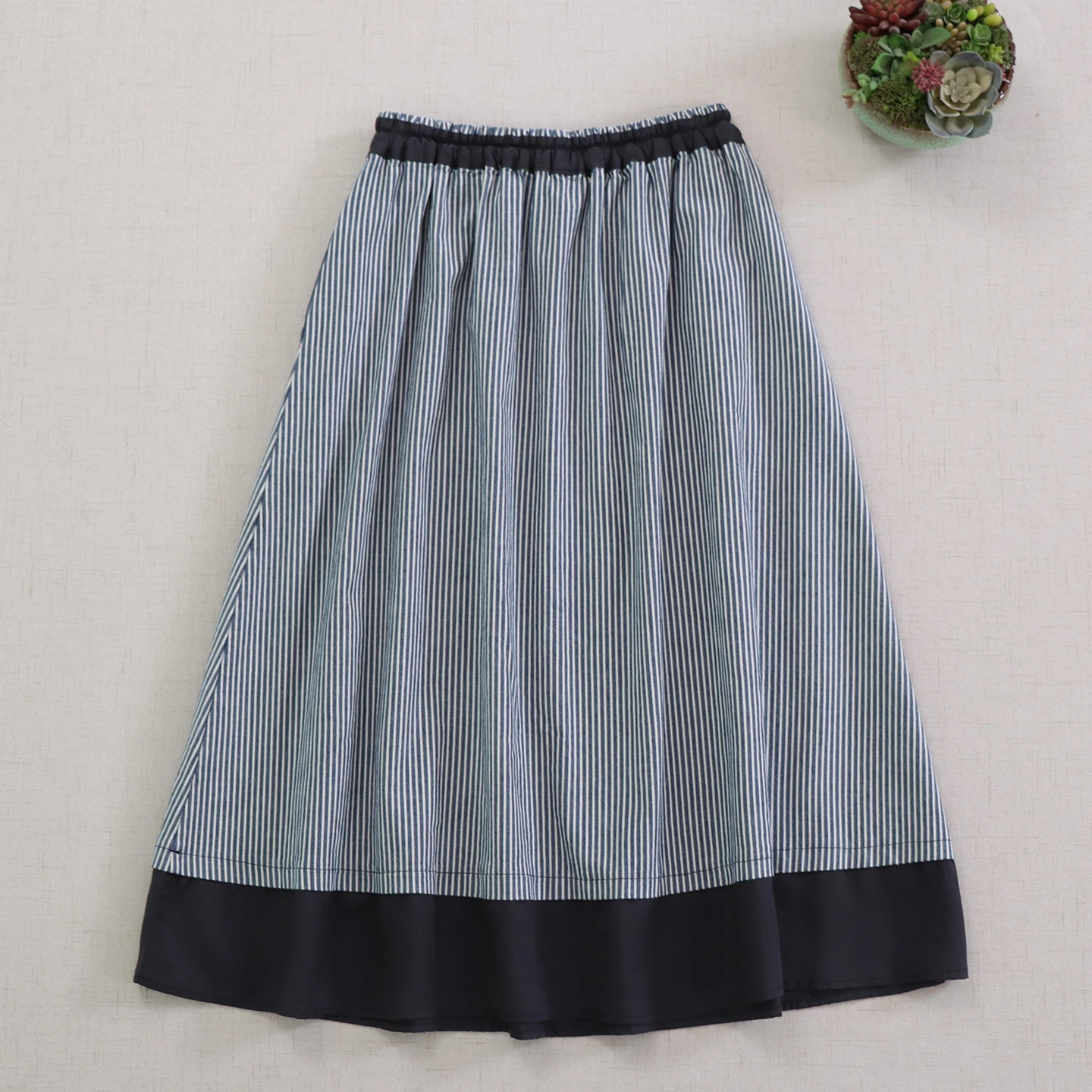 Japanse Mori Meisje Vintage Gestreepte Katoenen Rokken Vrouwen Herfst Nieuwe Lace Up Elastische Taille Elegant Casual Losse A-lijn Midi Rokken