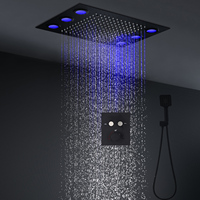 hm Bathroom Accessories LED Shower System Set 20X14Inch Rainfall Shower Head Touch Button Thermostatic Mixer Switch Black Faucet