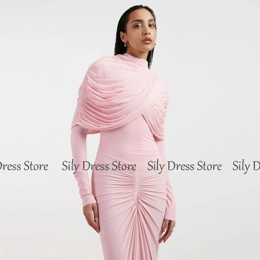 Formal Dresses for Special Events Spandex Sheath/Column Party Dress Pink High Collar Pleat Bespoke Occasion Gown Long 2025