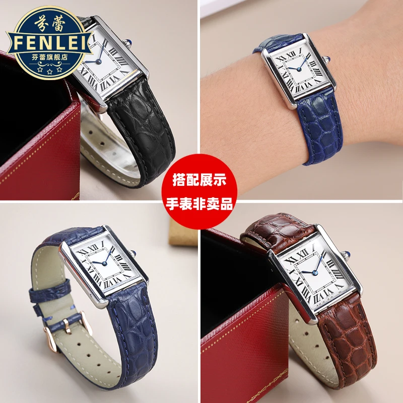 For Cartier men and women Genuine leather Watch strap Tank key Must London Solo crocodile skin Watch band 16 18 19mm Bracelet