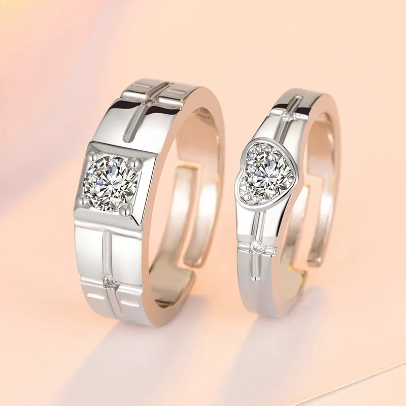 2pcs 925 Sterling Silver Couple Rings Zircom For Women Man Exquisite Student Girlfriend Silver Jewelry Accessories Wedding