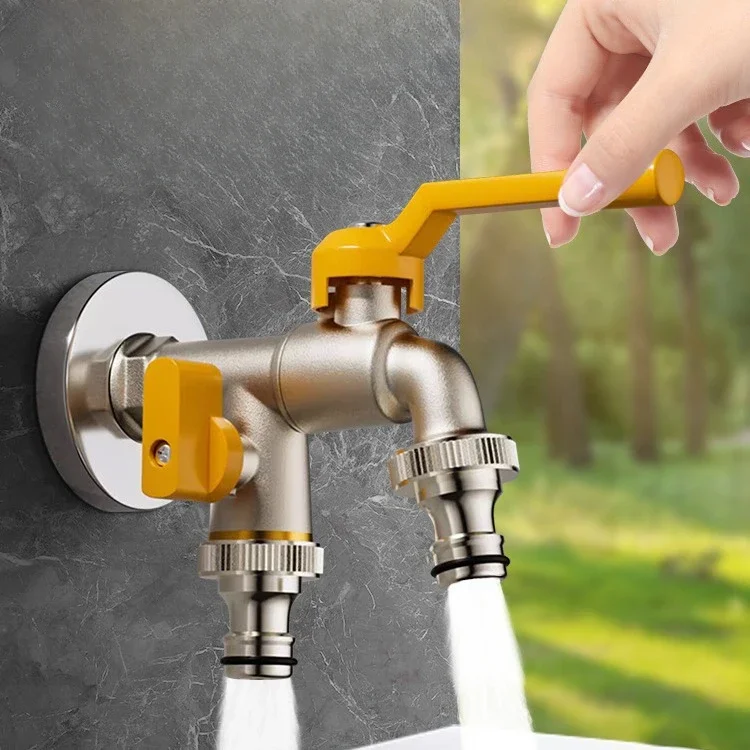 

Outdoor Tap Water Faucet 4 Points All Copper Antifreeze One Into Two Out of The Courtyard Double Water Outdoor Flower Faucet