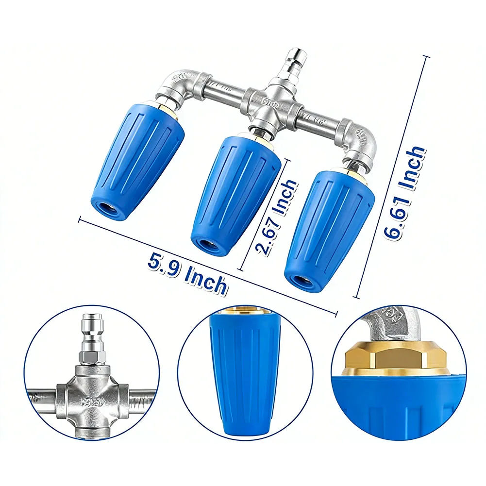 For Pressure Washer Turbo Nozzle with 360 Degree Rotation and 3 in 1 Spray Pattern Design for Effective Dirt Removal