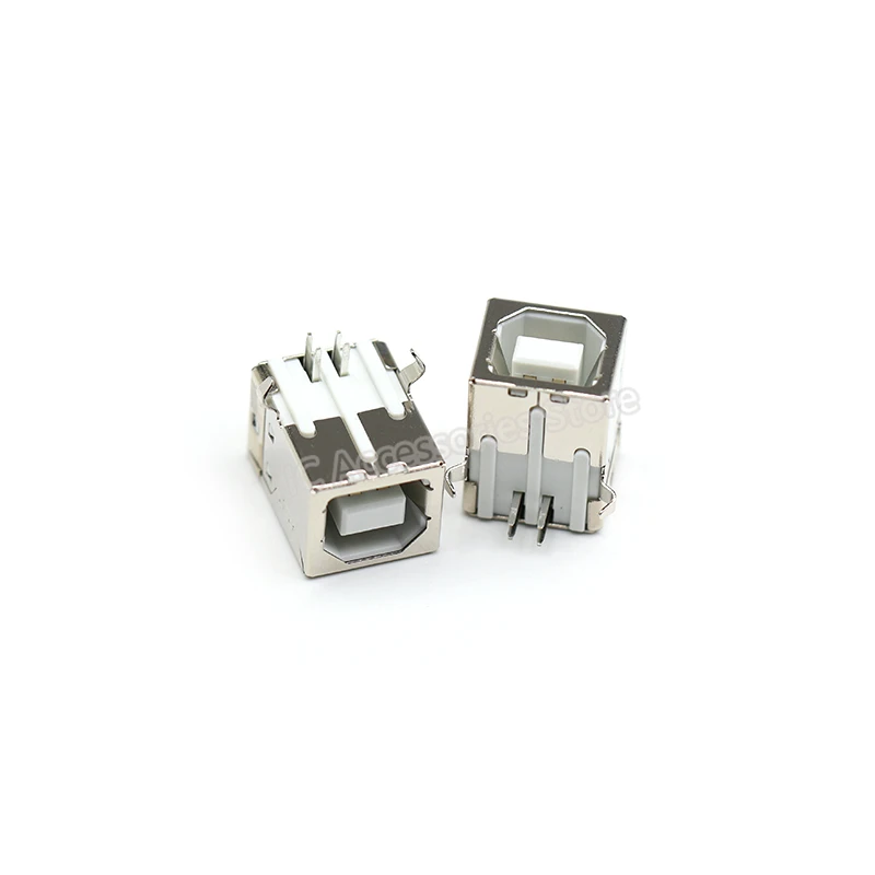 10pcs USB-B female square interface female socket socket 90 degree bent foot D type straight plug (iron/full copper)