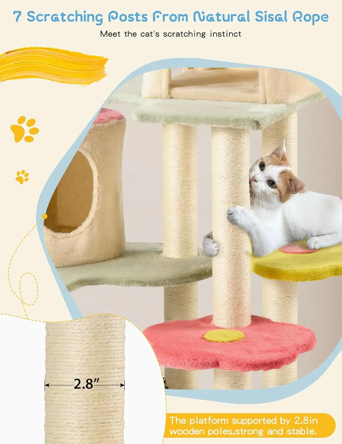 Arbre à Chat Mignon pour Chats d'Nikavec Poteaux à Gratter Couverts en Sisal, Support Confortable