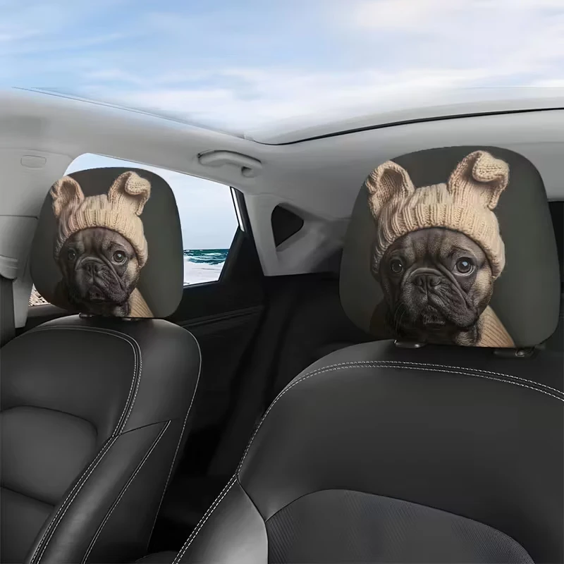 2 STKS Grappige Schuine Ogen Cartoon Print Auto Hoofdsteun Cover voor Halloween Kerstvakantie Auto-interieur Decoratie
