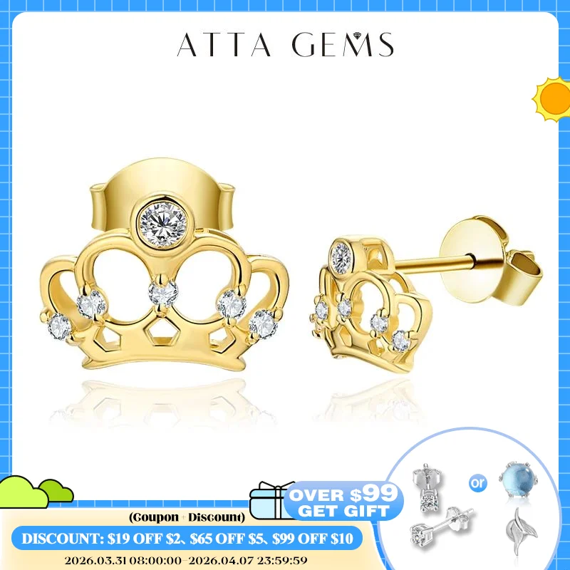 

Attagems Crown Moissanite Stud Earrings Women Sterling Silver 925 Classic Style Korean Fashion Small Earring Pendientes 귀걸이 Gift