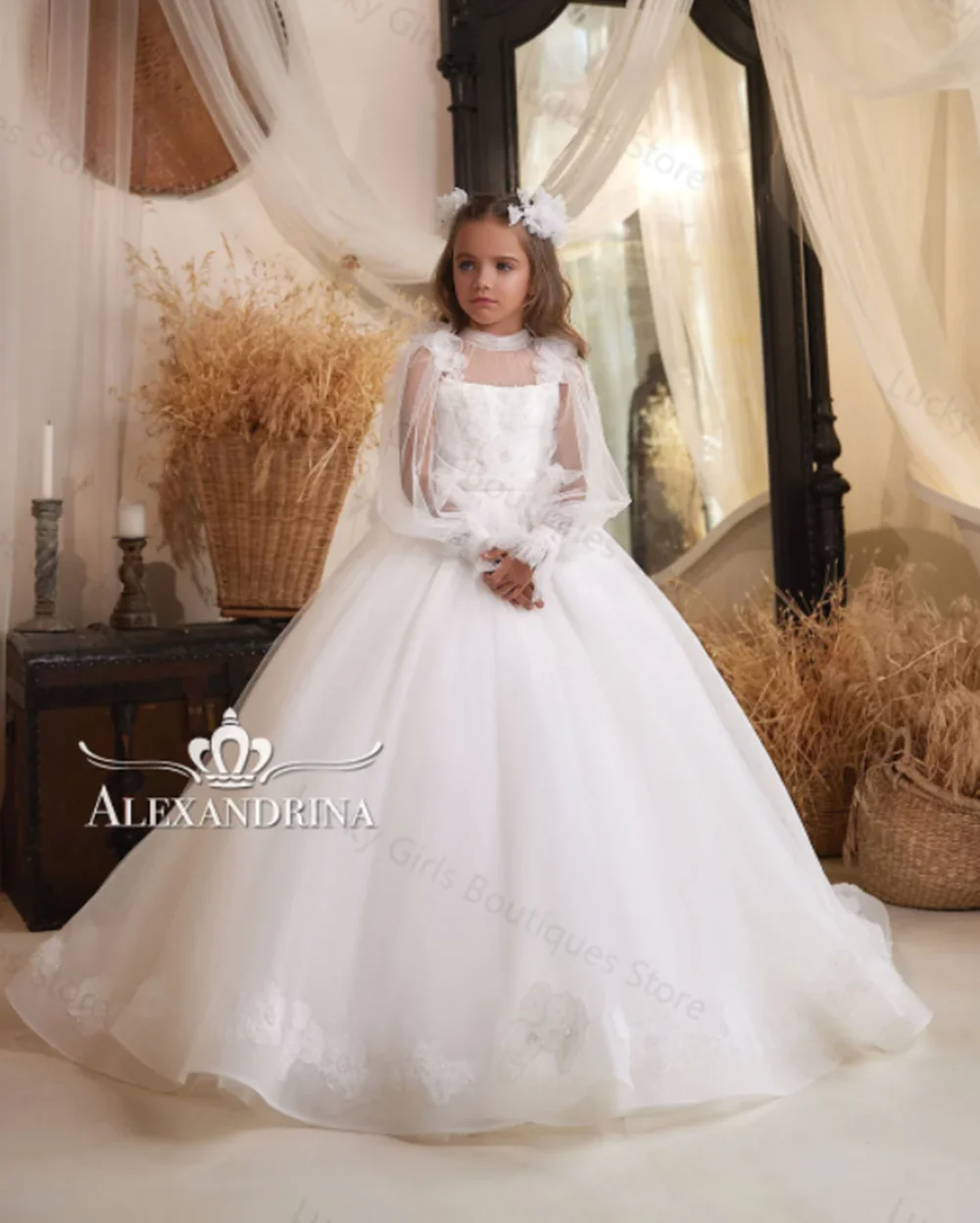 First Communion Dresses Sleeveless Sling Leaky Back Bow Belt Flower Girls Dress Wedding Party Dance Beauty Pageant Kids Gift