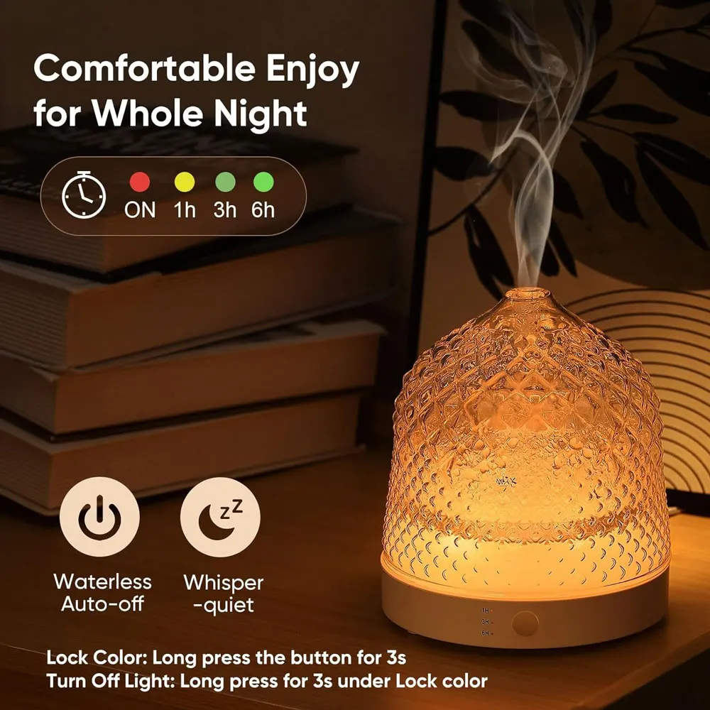 Electric Glass Ultrasonic Aroma Diffuser 200ML Hotel Fragrance Diffuser Colour LED Lights Essential Oils Humidifier For Home