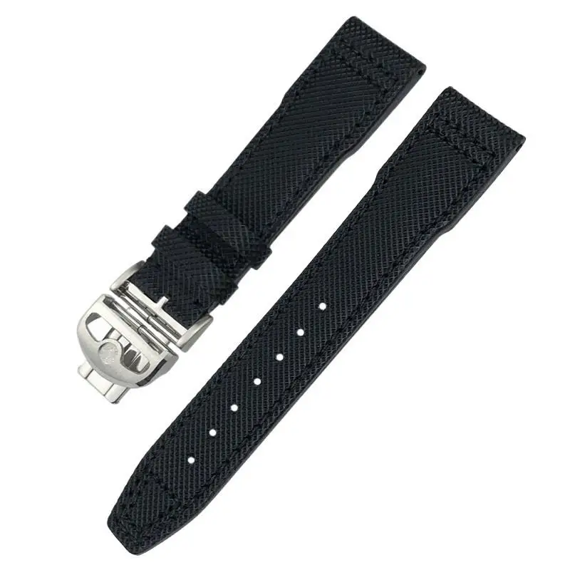 

HAODEE High Density Nylon Cowhide Watch Strap 20mm 21mm Genuine Leather Embossing Green Blue Watchband Replace for IWC Pilot