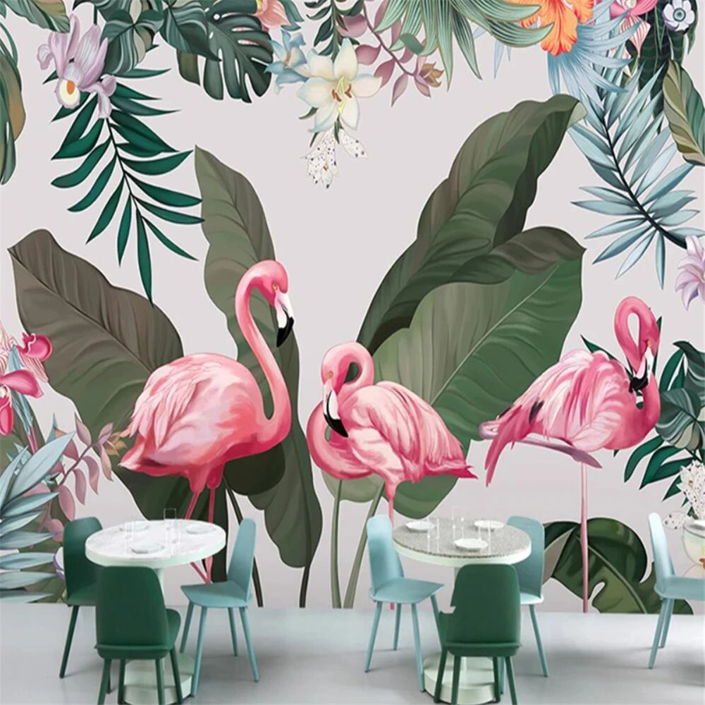 

Custom 3D Mural Wallpaper Banana Leaf Flamingo Bedroom Dining Room Living Room wall stickers Photo 3D Wall paper home Decoration