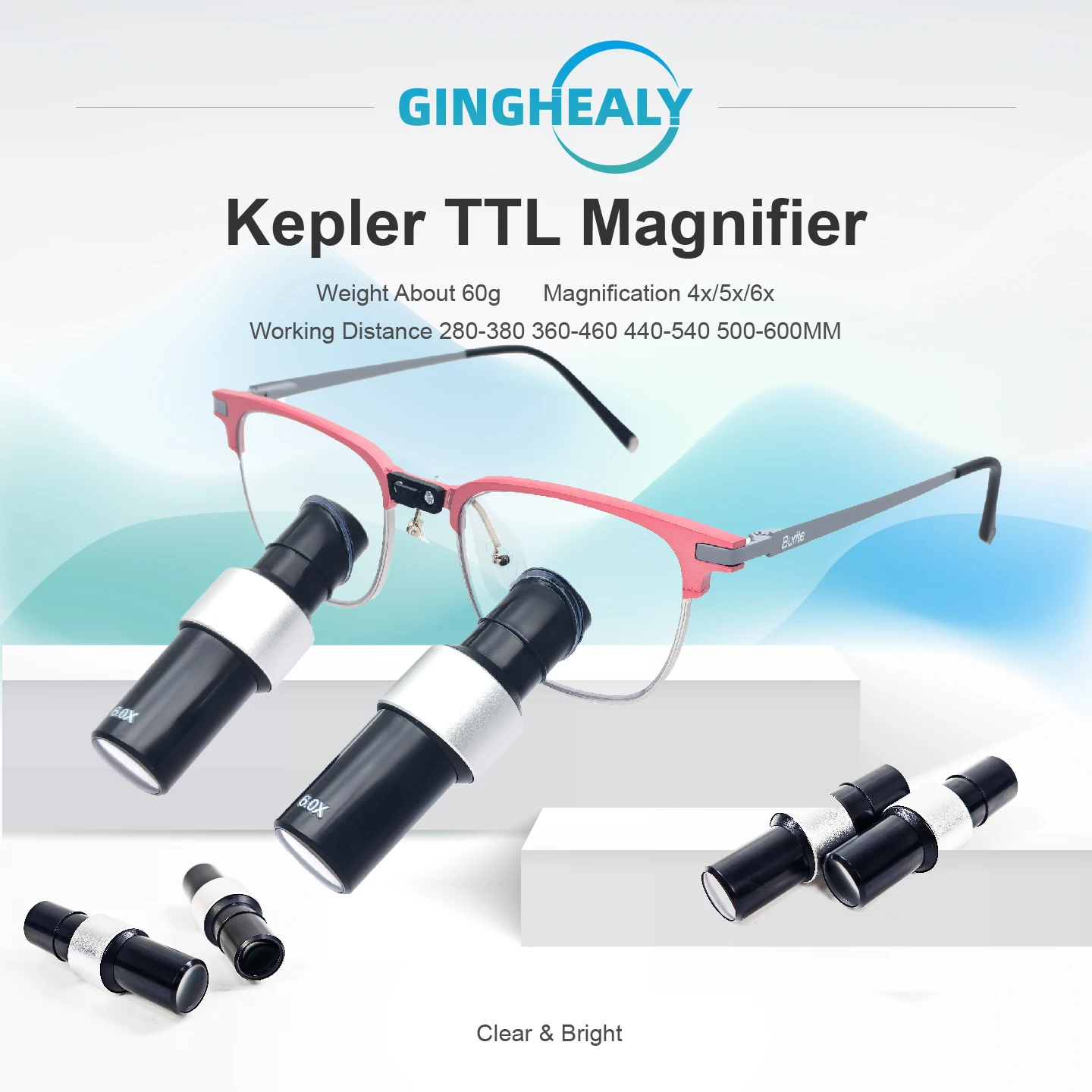 Kepler embedded magnifying glass with a working distance of 280-600mm, optional, can be made with a prescription
