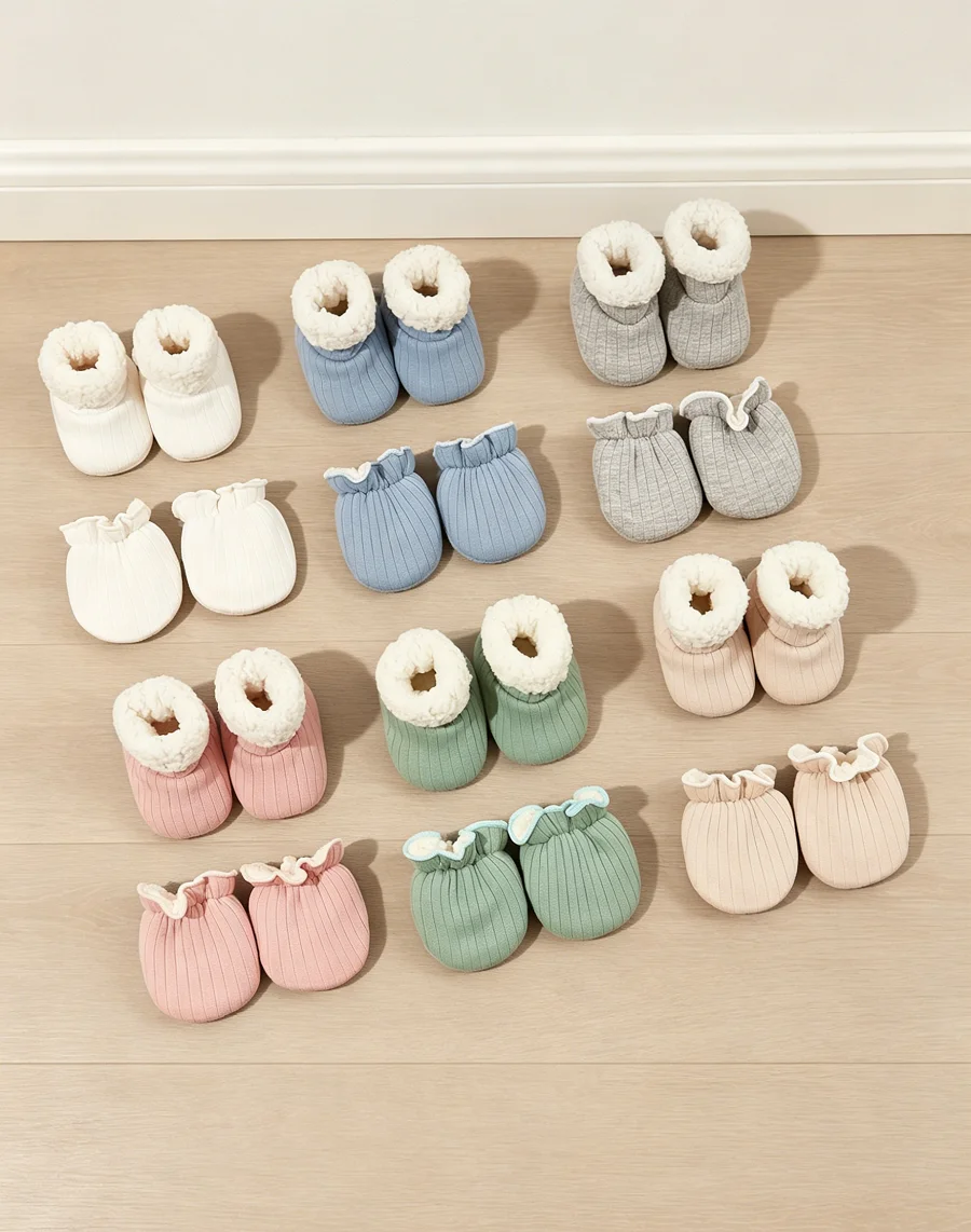 

1Pair Solid Color, Soft , Comfortable Random Baby Socks & 1Pair Baby Gloves
