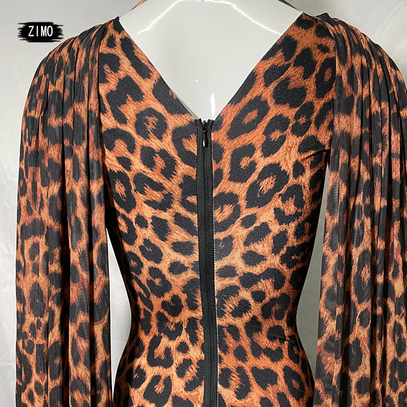 Leopard cloak short jumpsuit high elastic female connecting clothes Show Stage club Party Birthday Wear Costumes spandex