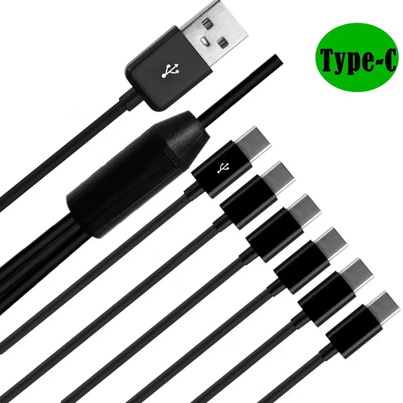 USB2.0 AM One to Six USB-C Charging Cable 1/6 In One, With 6 Type-C Male Interface Charging Data Cable USB Charging Cable