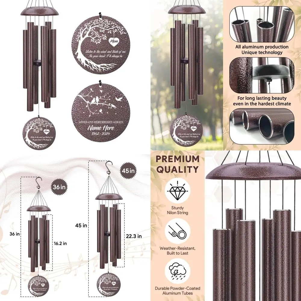

Customized Memorial Wind Chime - Deep Tone Metal Chimes for Honoring Loved Ones, Sympathetic Gift for Loss of Parents