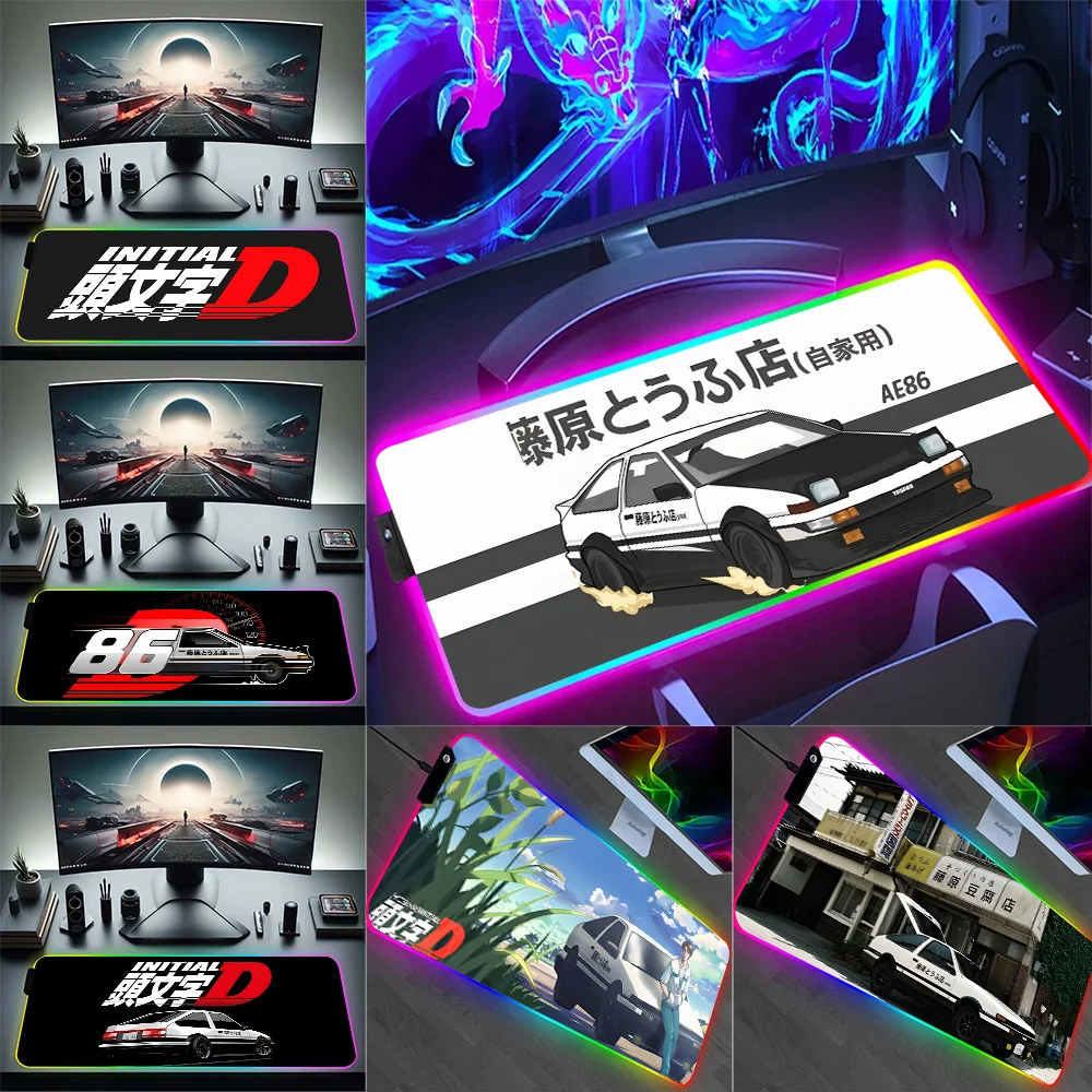 

RGB Pc Gamer Keyboard Mouse Pad Mousepad Initial D LED Glowing Mouse Mats Rubber Gaming Computer Mausepad