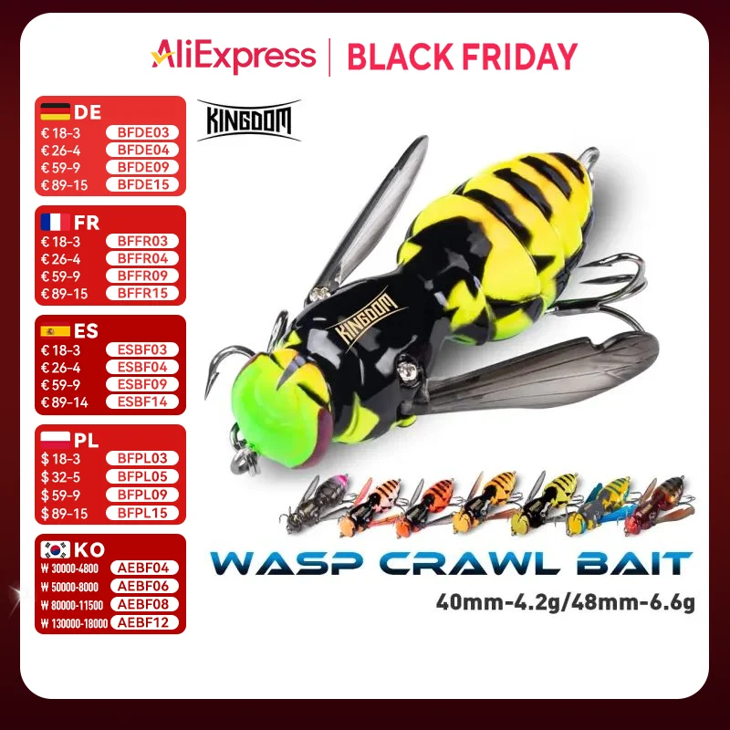 Kingdom Floating Wasp Bait 4.2g 6.6g 40mm 48mm Artificial Insect Bionic Fishing Lure Hard Baits Bass Carp Pike Fishing Wobbler