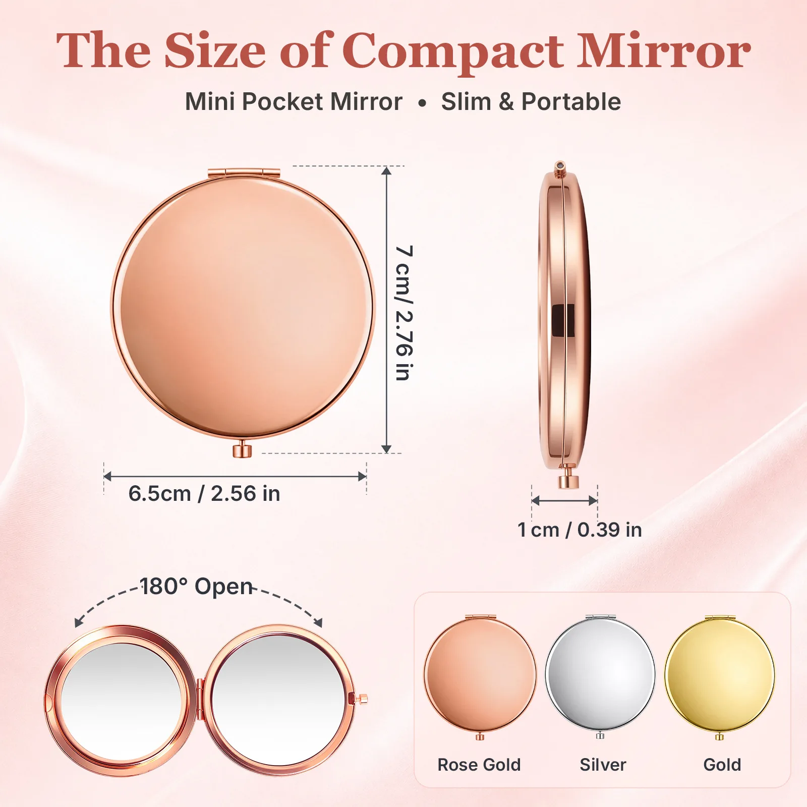 Custom Logo Round Pocket Mirror Portable Metal Makeup Mirror Compact Double Side Magnifier Mirror for Wedding Party Gift