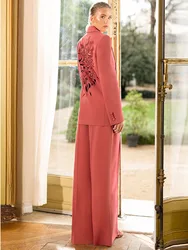 HIGH QUALITY New Fashion 2025 Designer Suit Set Women's Embroidered Hollow Out Embroidered Blazer Straight Leg Pants Set