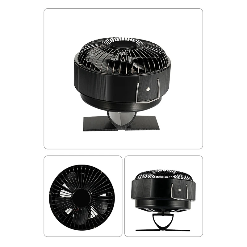 5 Blades Heat Powered Round Stove Fan Log Wood Burner Quiet Free-Standing Home Fireplace Fan