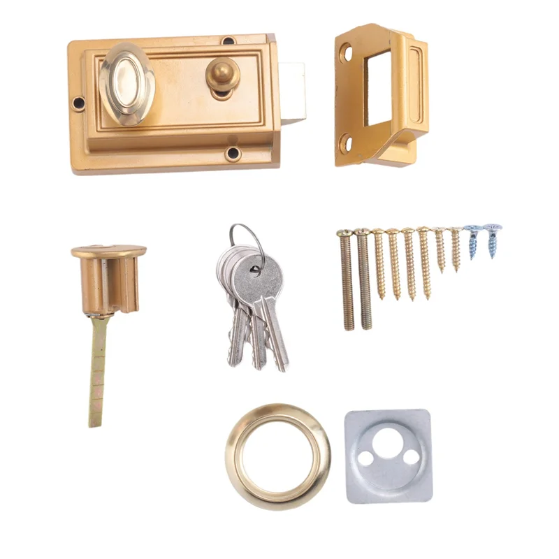 

A63X-Zinc Cylinder Deadbolt Latch Lock For Night Gate Door Entrance,Gold Finish