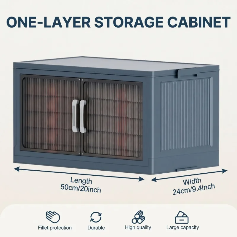 3‑Tier Stackable Plastic Storage Cabinet with Wheels, Foldable Organizer Cabinet with Transparent Flap Doors, Rolling Clothes Storage Bin for Bedroom, Living‑Room, Closet view 2