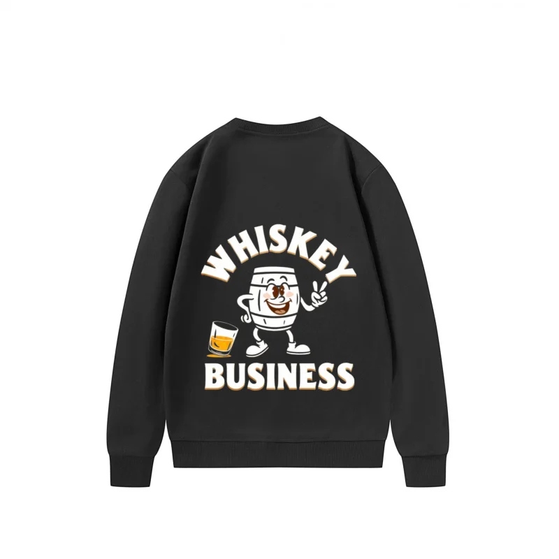 Men's Sweatshirt Black Whiskey Business Cartoon Print for Casual Wear