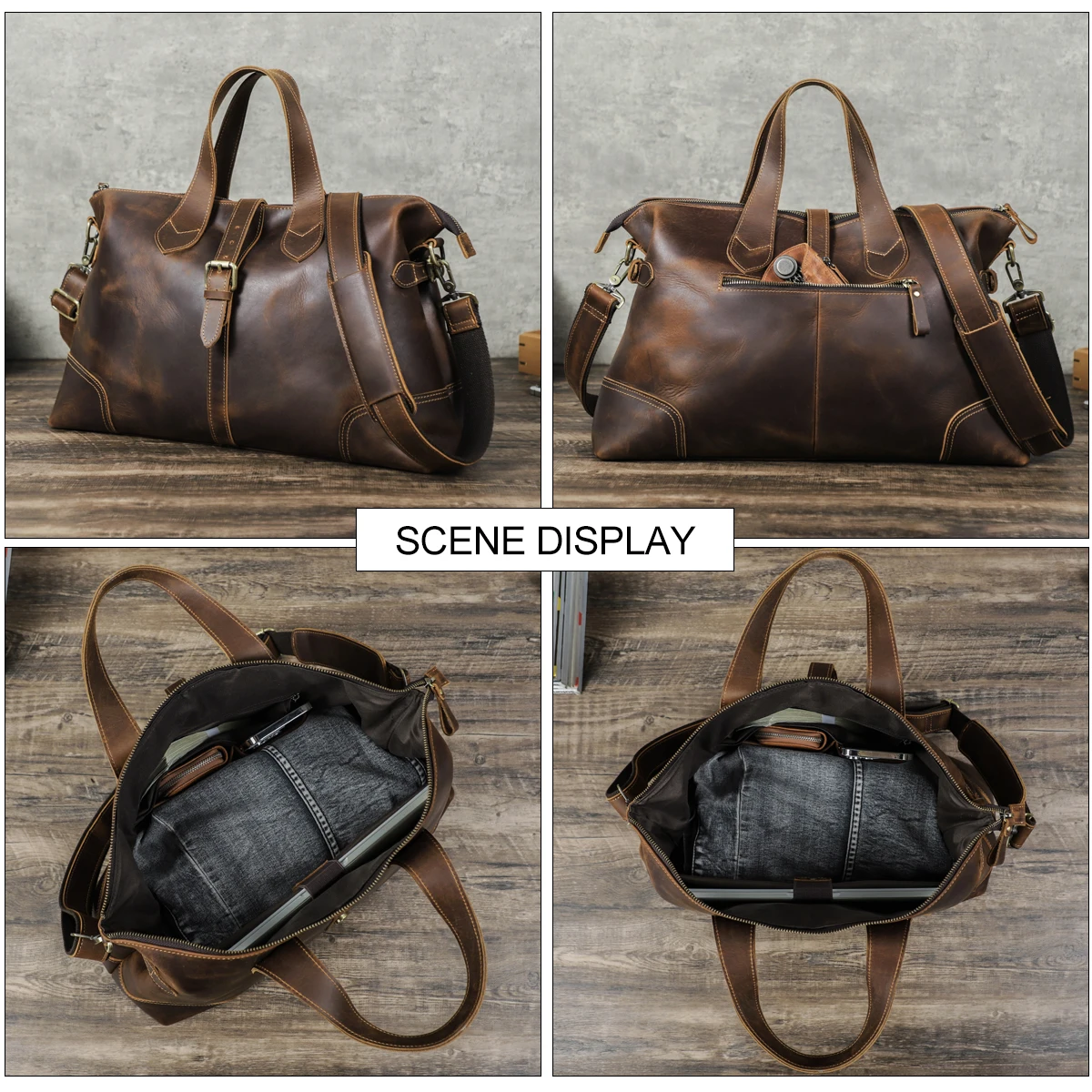 Retro Leather Travel Bag First Layer Cowhide Travel Bag Business Trip Handbag Shoulder Messenger for Men Large Capacity Bag