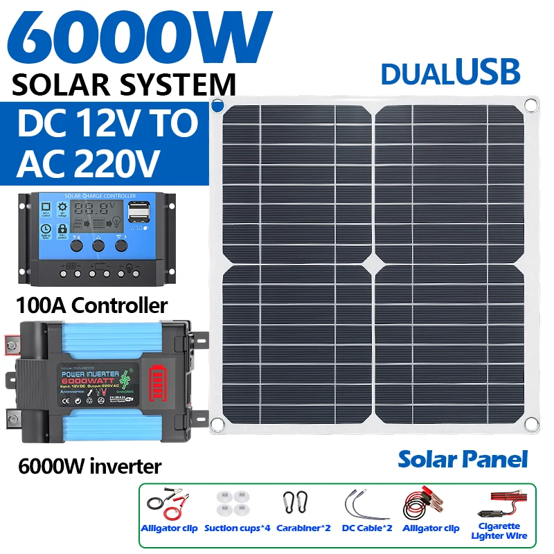 

6000W Complete Off-Grid Solar Power Kit+200W Foldable Solar Panel - Portable Power Station for Home Backup, RV Camping Car