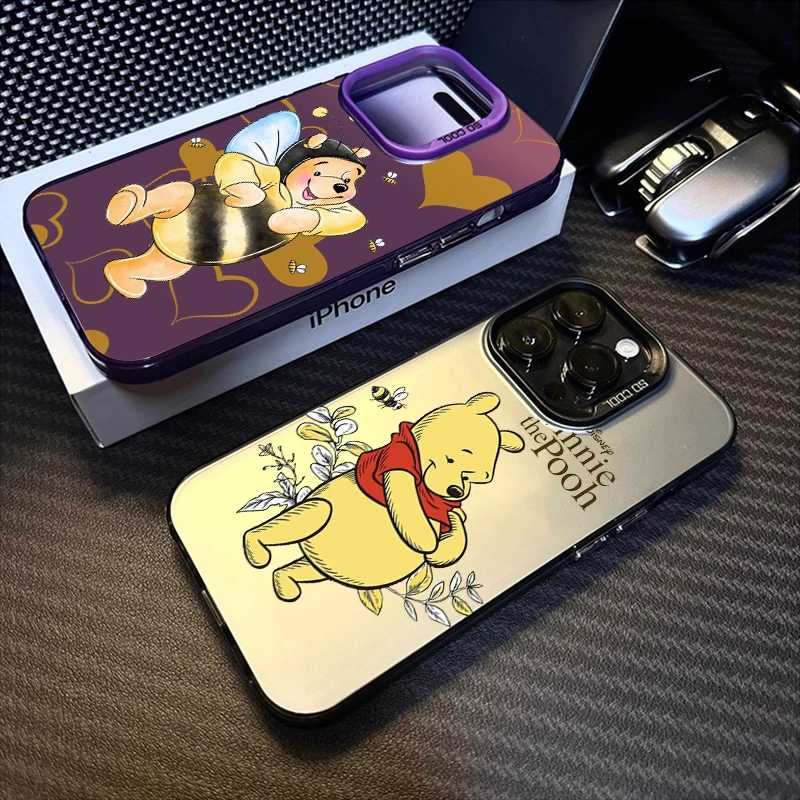 Pooh Bear Cute Cartoon For Apple iPhone 15 14 13 12 11 XS XR X Pro Max Plus Colorful Silver Back Phone Case