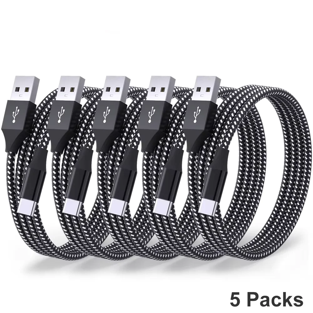2PCS 5PCS Nylon Braided USB A To Type C Cable Fast Charging Wire Data Cord For Xiaomi Huawei P30 P40 ProFor Samsung S21 Ultra