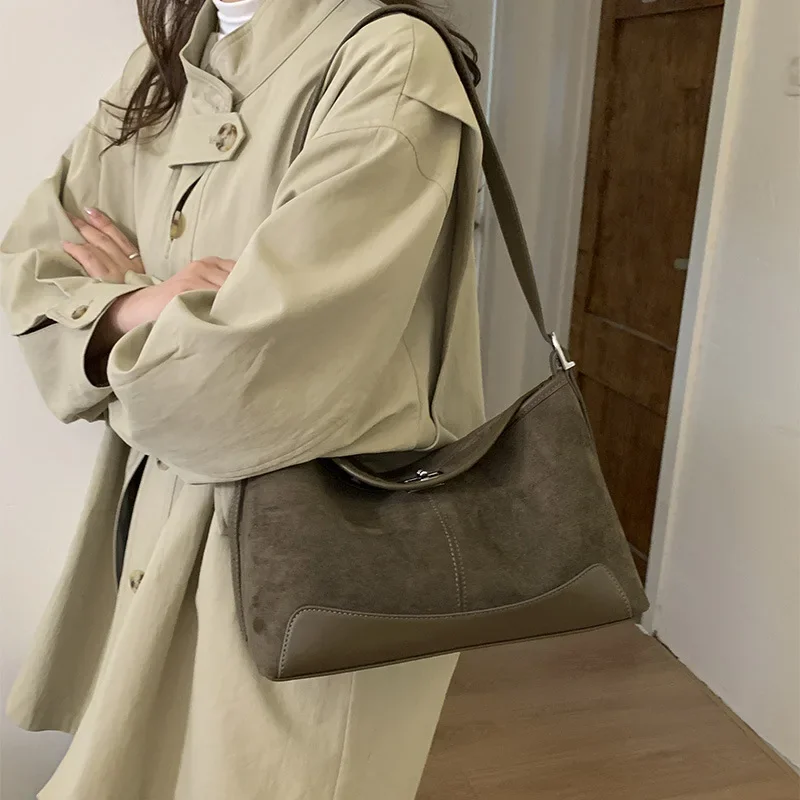 Autumn Winter Women Versatile Leisure Shoulder Bag Fashion Commuter Hobo Bag Soft Matte Leather Texture Simple Crossbody Bag
