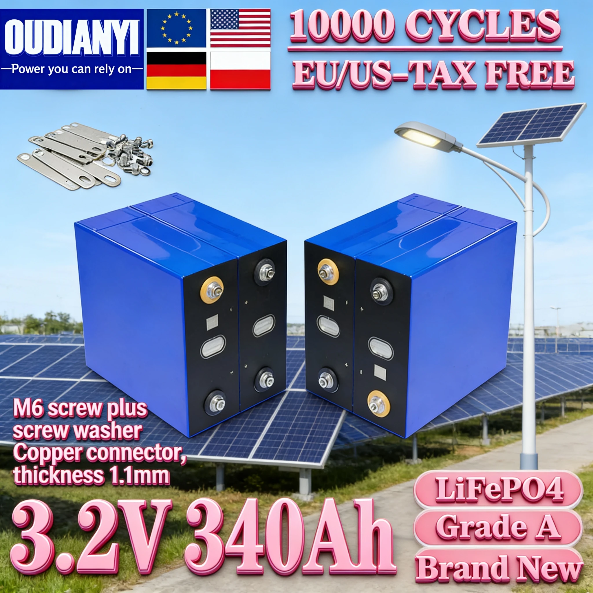 

Новый аккумулятор Lifepo4 класса A 3,2 В, 340 Ач — 10000 циклов, без налогов, DIY 12 В, 24 В, 48 В, перезаряжаемый для солнечной батареи RV, кемпинга, электровелосипеда, гольфа Ca